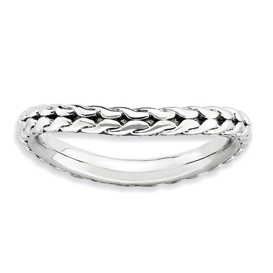 Sterling Silver Stackable Expressions Polished Rhodium Plate Wave Ring