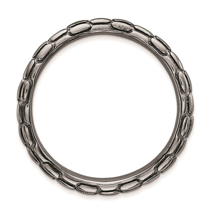 Sterling Silver Stackable Expressions Polished Black Plate Wave Ring