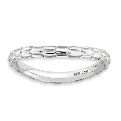 Sterling Silver Stackable Expressions Polished Rhodium Plate Wave Ring