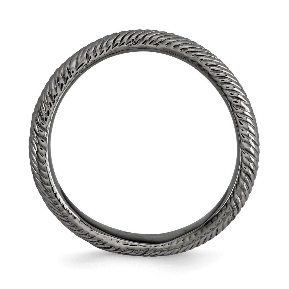 Sterling Silver Stackable Expressions Polished Black Plate Wave Ring