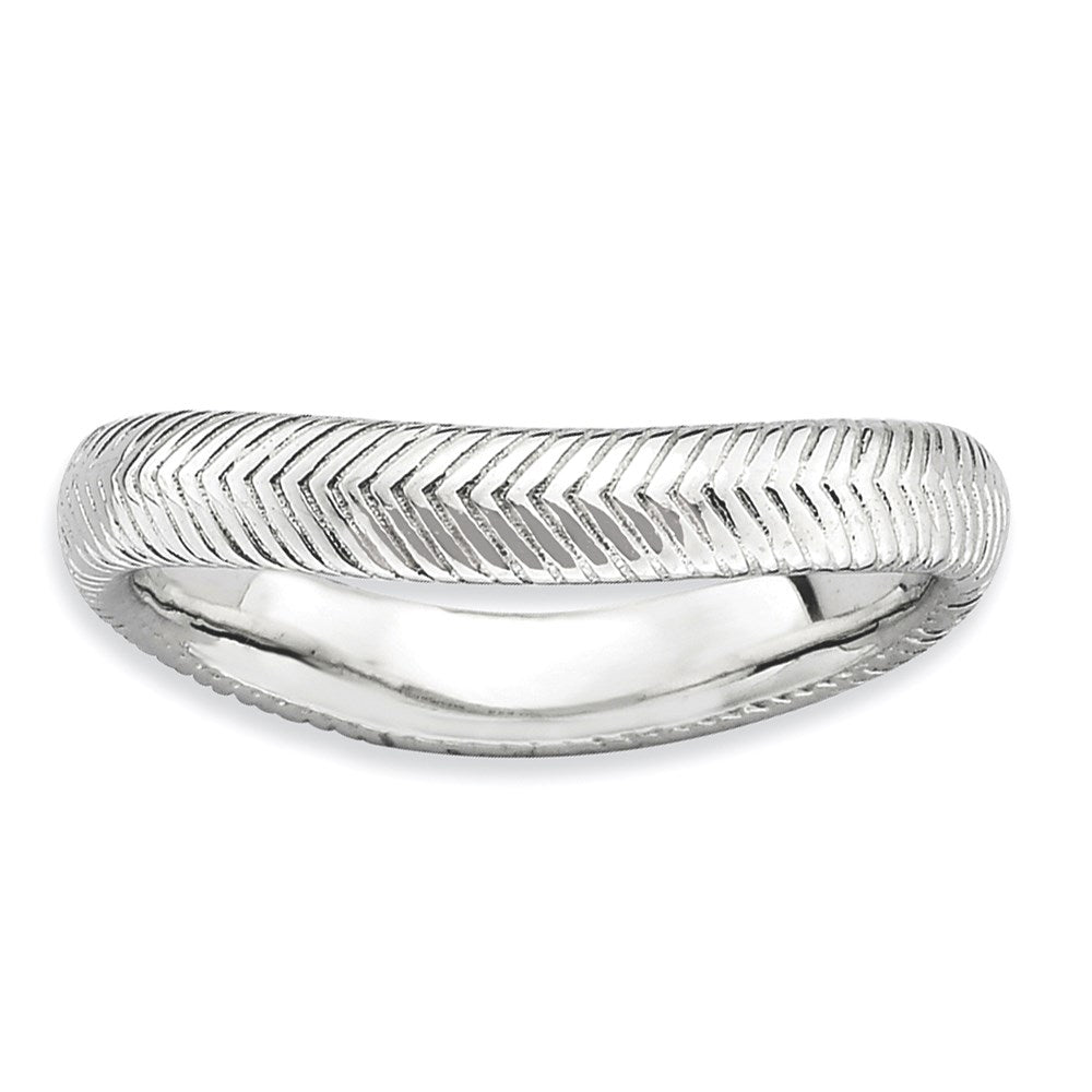 Sterling Silver Stackable Expressions Polished Rhodium Plate Wave Ring