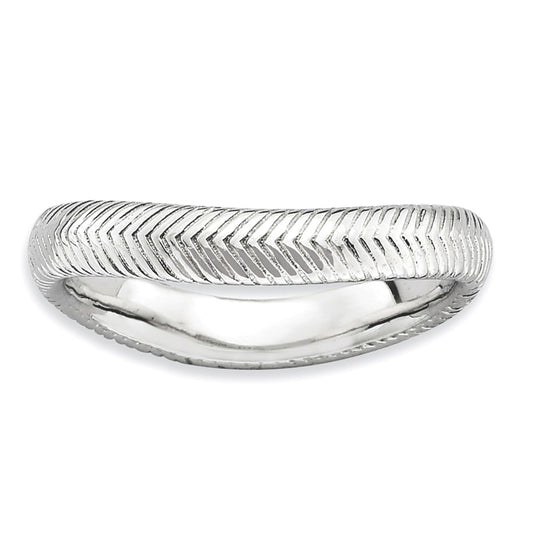 Sterling Silver Stackable Expressions Polished Rhodium Plate Wave Ring
