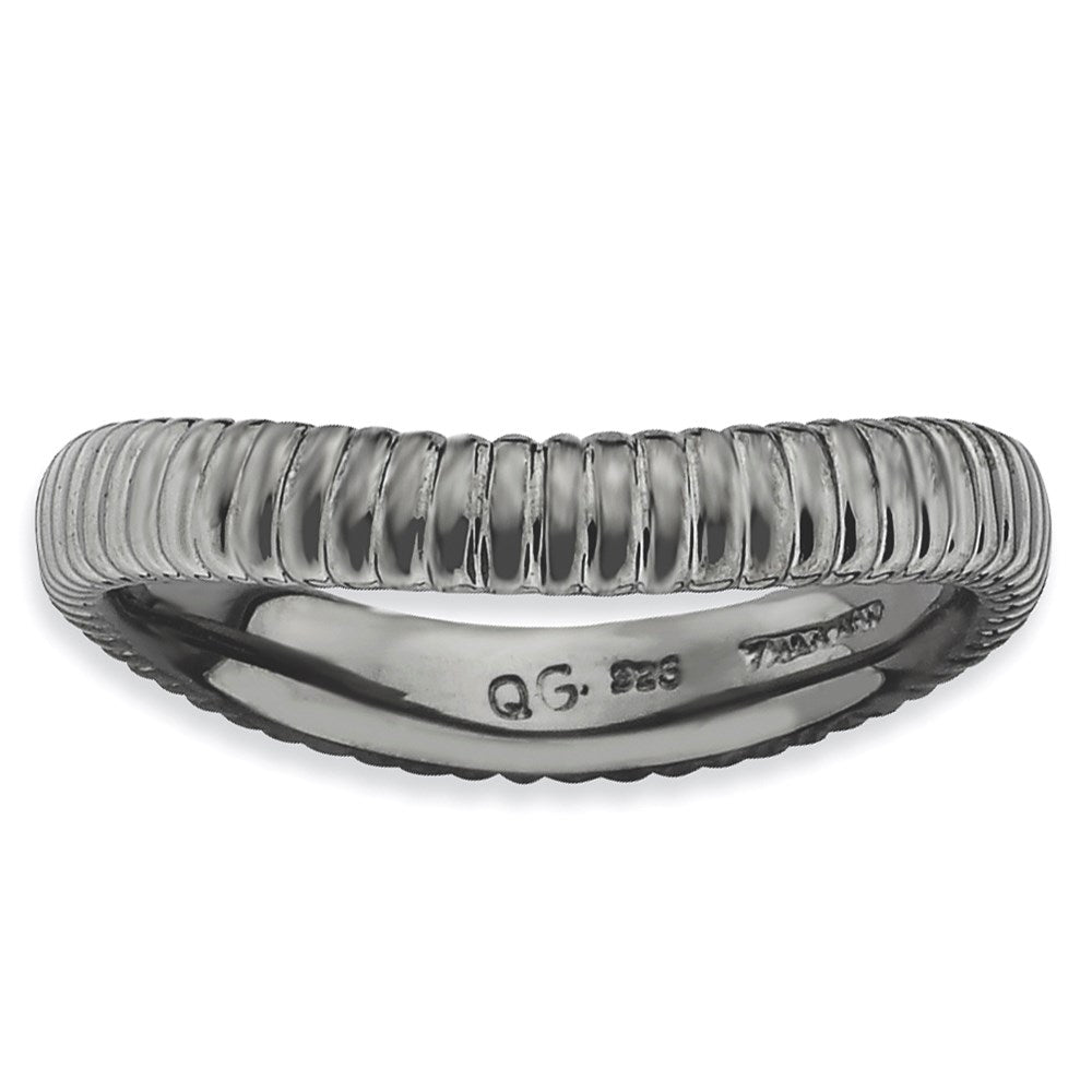 Sterling Silver Stackable Expressions Polished Black Plate Wave Ring