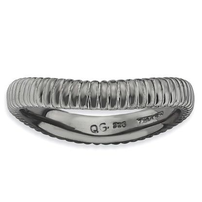 Sterling Silver Stackable Expressions Polished Black Plate Wave Ring