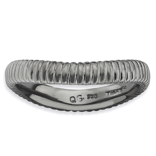 Sterling Silver Stackable Expressions Polished Black Plate Wave Ring