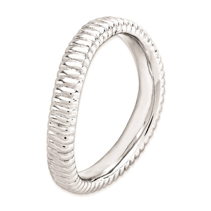 Sterling Silver Stackable Expressions Polished Rhodium Plate Wave Ring