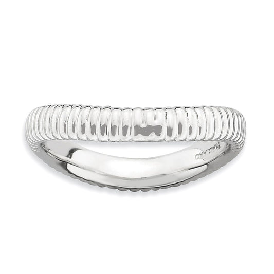 Sterling Silver Stackable Expressions Polished Rhodium Plate Wave Ring