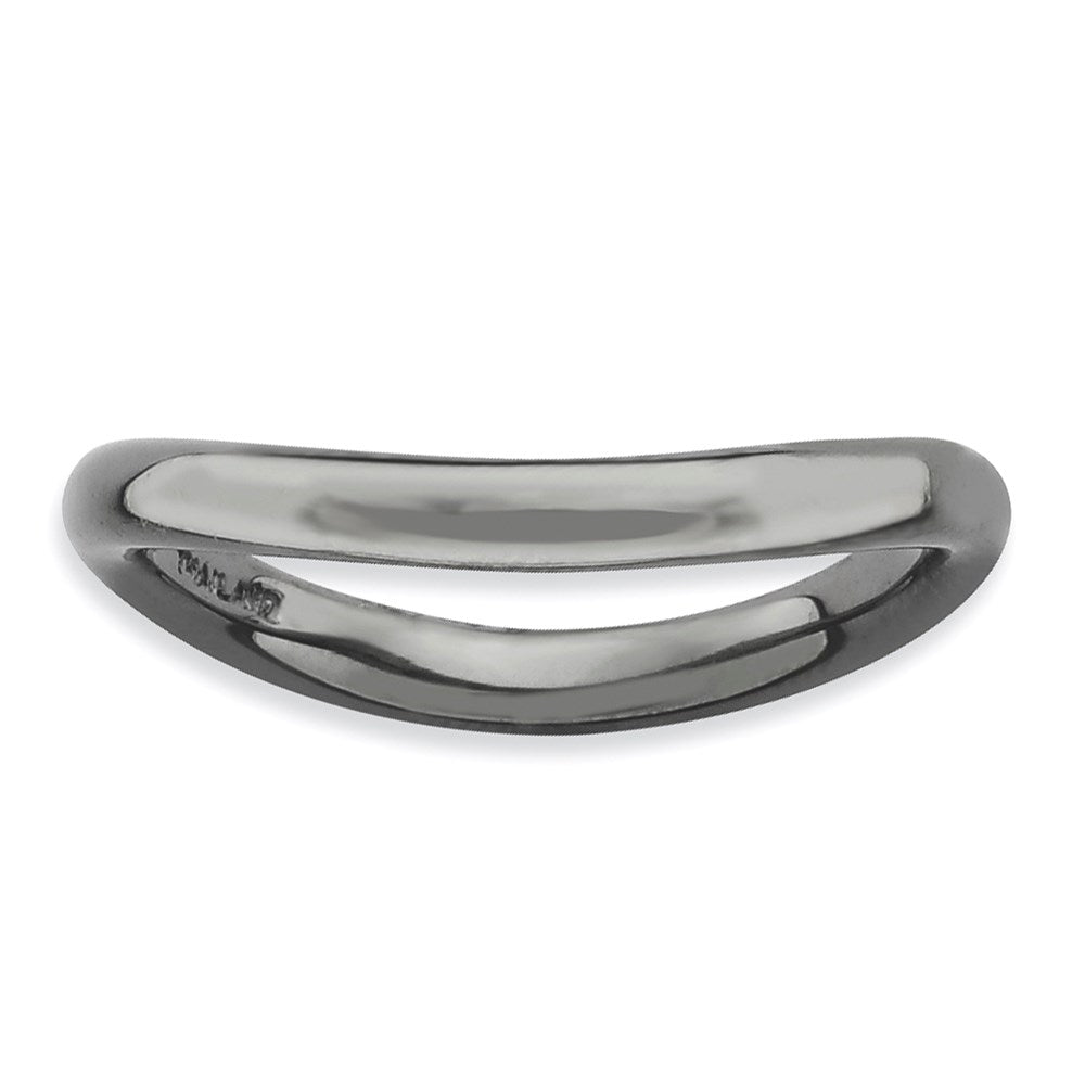 Sterling Silver Stackable Expressions Polished Black Plate Wave Ring