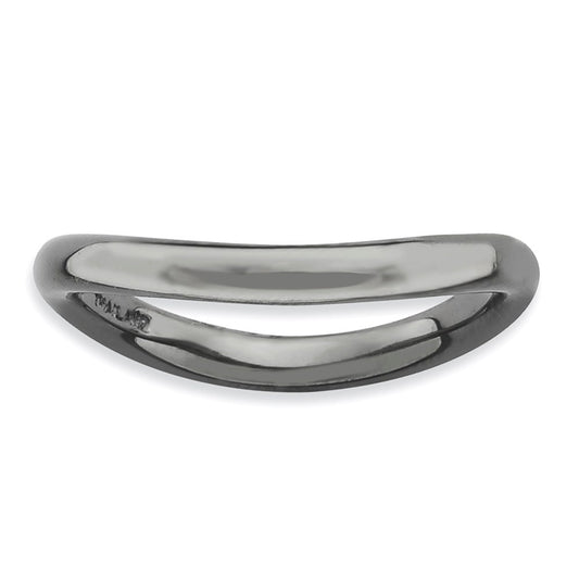 Sterling Silver Stackable Expressions Polished Black Plate Wave Ring