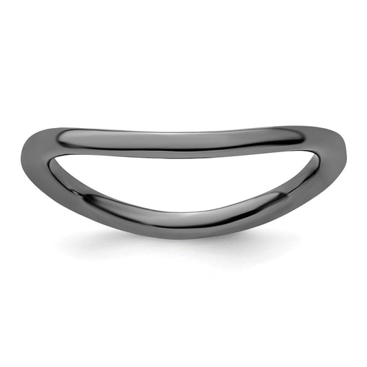 Sterling Silver Stackable Expressions Polished Black Plated Wave Ring