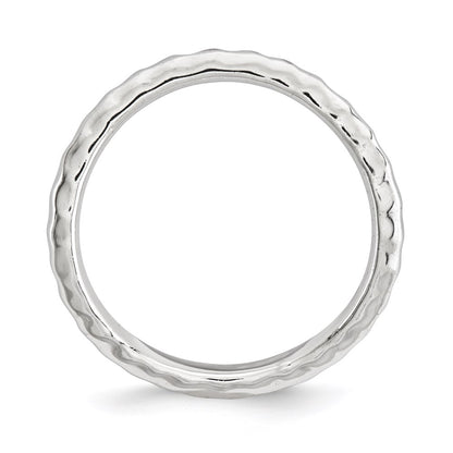 Sterling Silver Stackable Expressions Polished Rhodium Plate Wave Ring