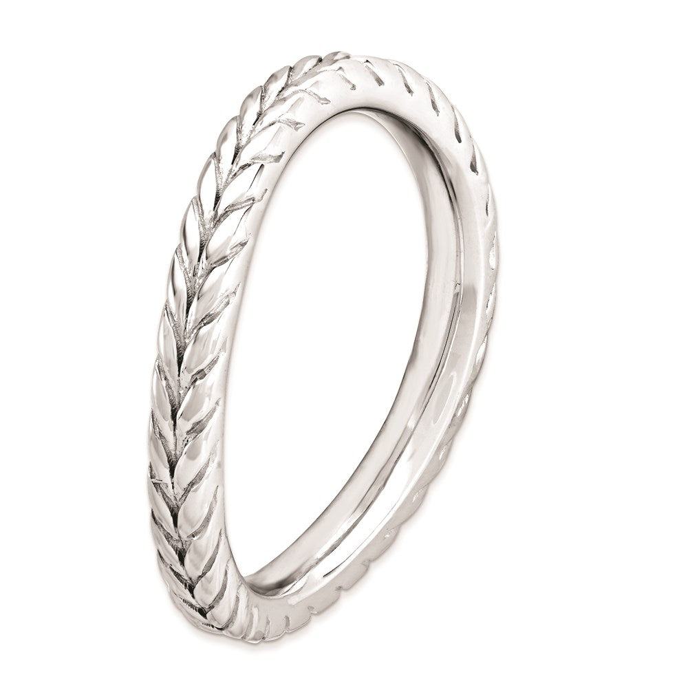 Sterling Silver Stackable Expressions Polished Rhodium Plate Wave Ring