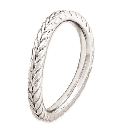 Sterling Silver Stackable Expressions Polished Rhodium Plate Wave Ring
