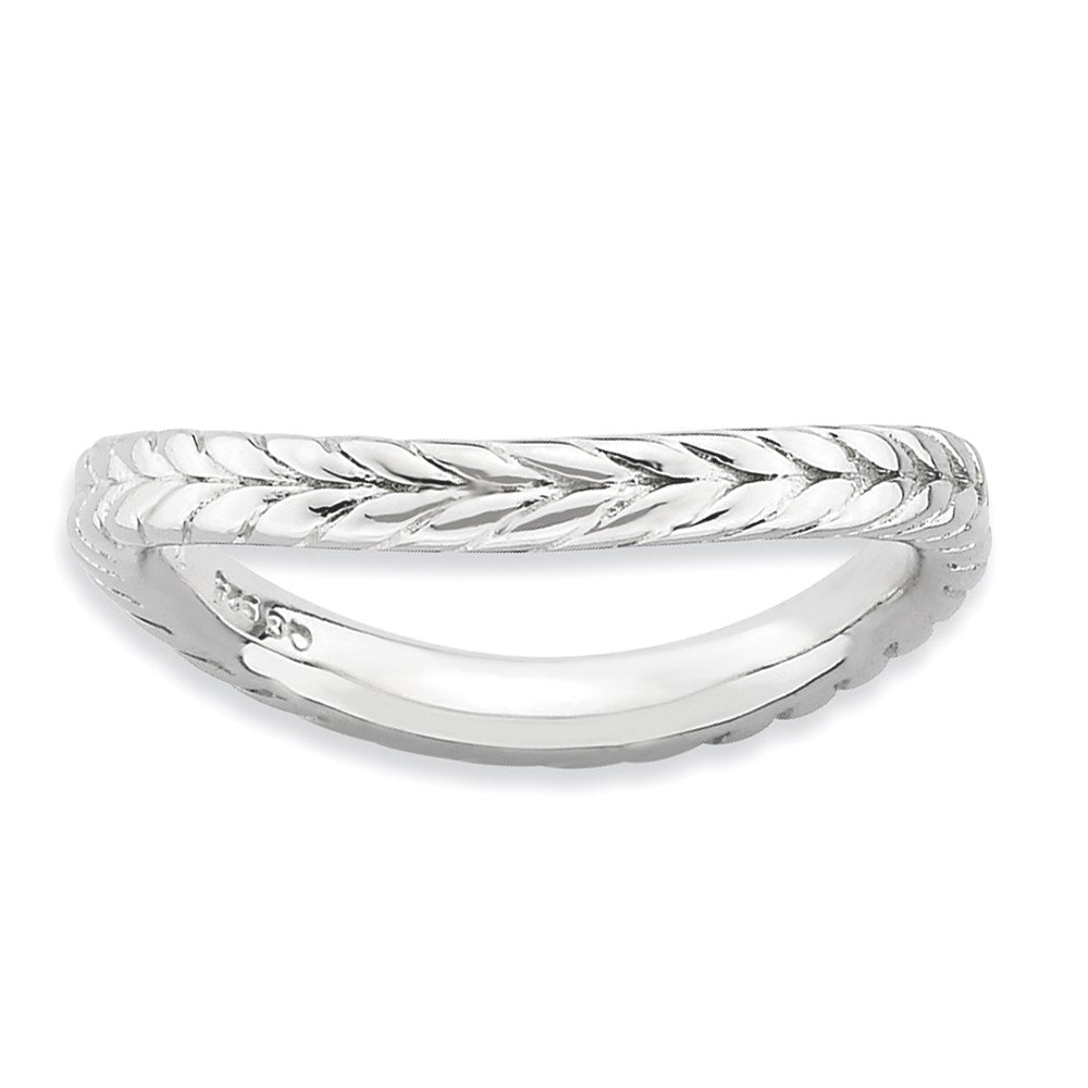 Sterling Silver Stackable Expressions Polished Rhodium Plate Wave Ring