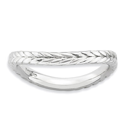 Sterling Silver Stackable Expressions Polished Rhodium Plate Wave Ring