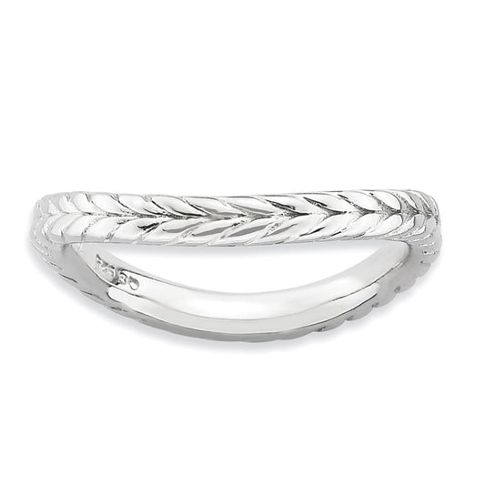 Sterling Silver Stackable Expressions Polished Rhodium Plate Wave Ring