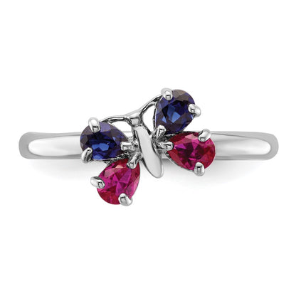 Sterling Silver Stackable Expressions Cr Ruby & Sapphire Butterfly Ring