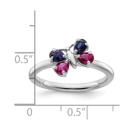 Sterling Silver Stackable Expressions Cr Ruby & Sapphire Butterfly Ring