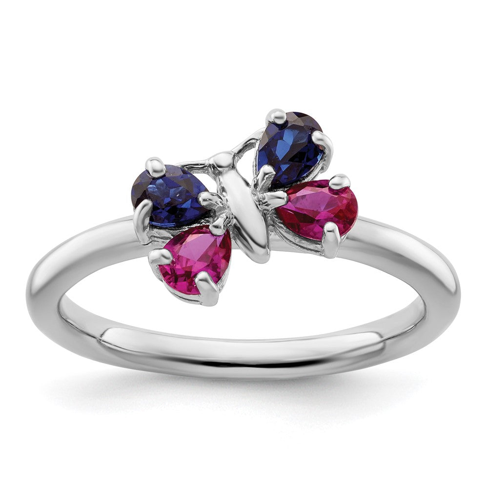 Sterling Silver Stackable Expressions Cr Ruby & Sapphire Butterfly Ring