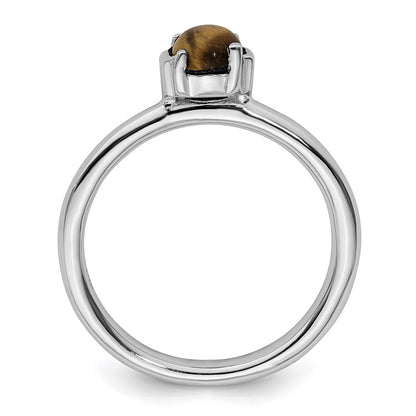 Sterling Silver Stackable Expressions Tigers Eye Rhodium Plated Ring