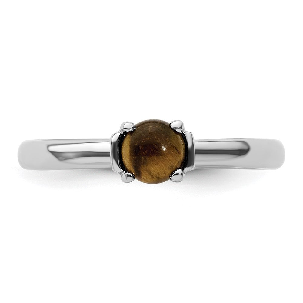 Sterling Silver Stackable Expressions Tigers Eye Rhodium Plated Ring