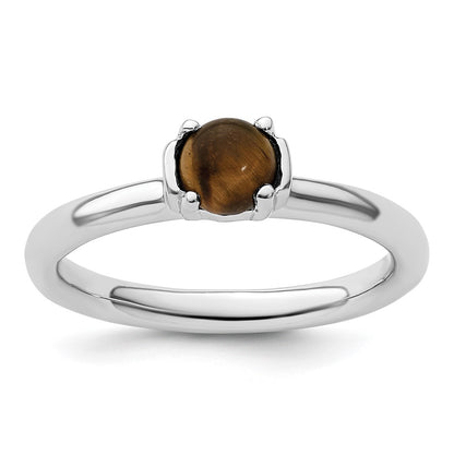 Sterling Silver Stackable Expressions Tigers Eye Rhodium Plated Ring