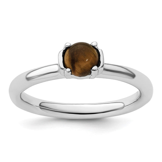 Sterling Silver Stackable Expressions Tigers Eye Rhodium Plated Ring