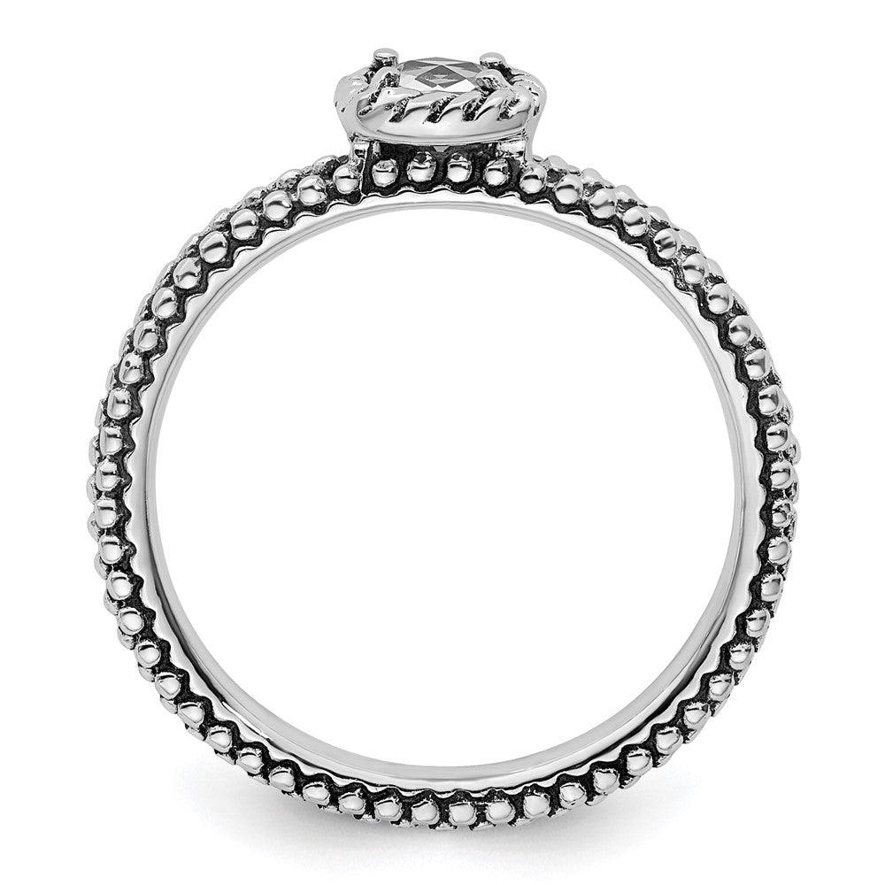 Sterling Silver Stackable Expressions Checker Cut White Topaz Antiqued Ring