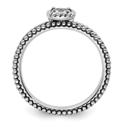 Sterling Silver Stackable Expressions Checker Cut White Topaz Antiqued Ring