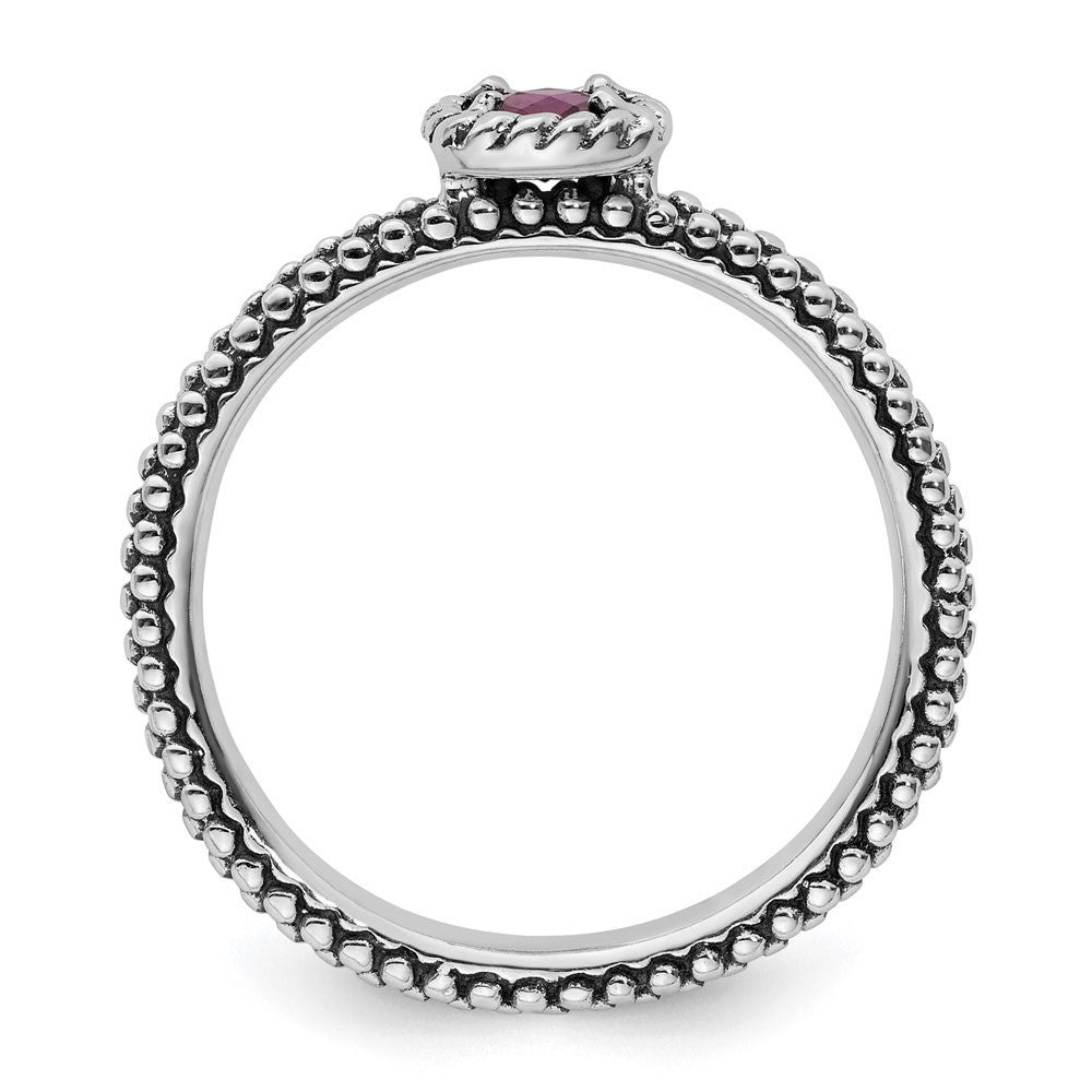 Sterling Silver Stackable Expressions Checker Cut Rhodolite Garnet Ring