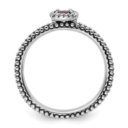 Sterling Silver Stackable Expressions Checker Cut Rhodolite Garnet Ring