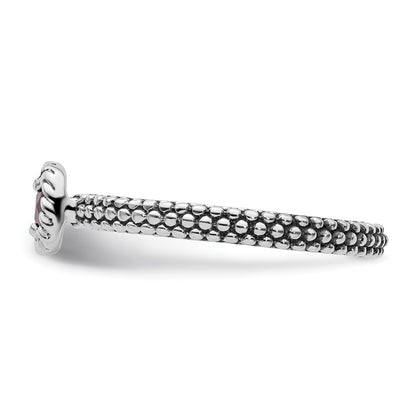 Sterling Silver Stackable Expressions Checker Cut Rhodolite Garnet Ring