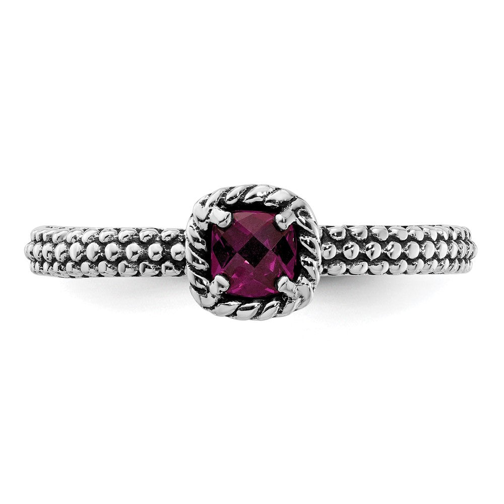 Sterling Silver Stackable Expressions Checker Cut Rhodolite Garnet Ring