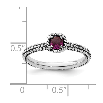 Sterling Silver Stackable Expressions Checker Cut Rhodolite Garnet Ring