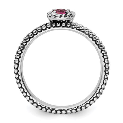 Sterling Silver Stackable Expressions Checker Cut Cr Ruby Antiqued Ring