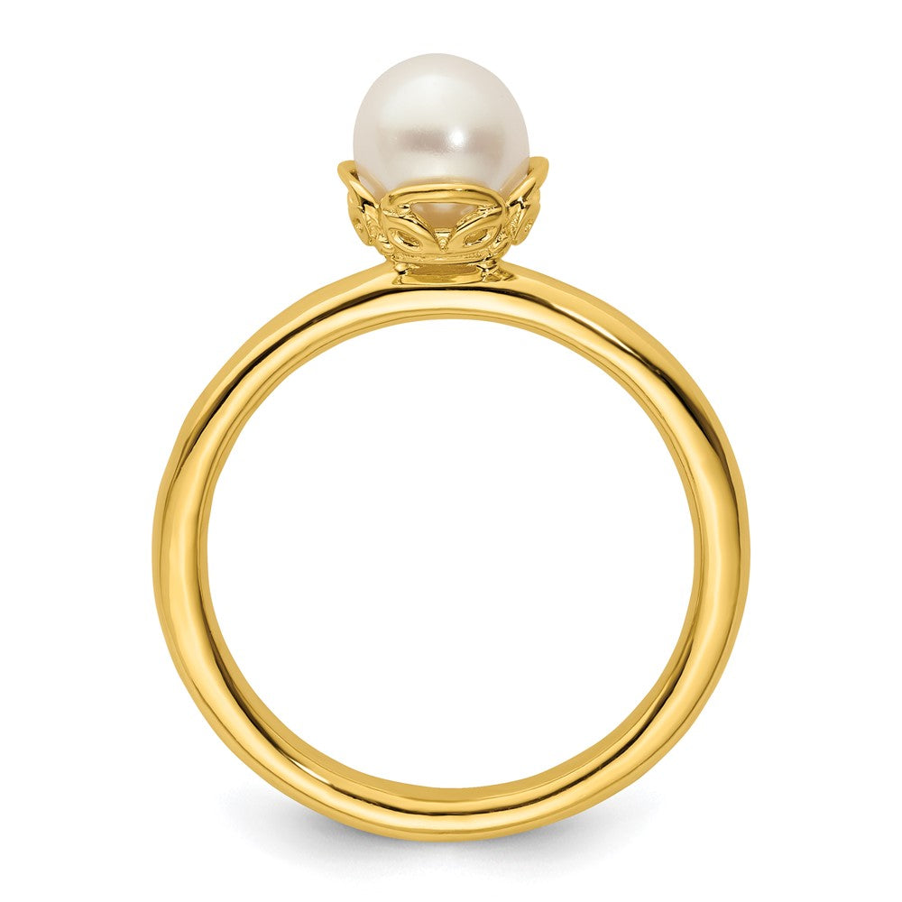 Sterling Silver Stack Exp. White Fw Cultured Pearl Gold Plated Ring