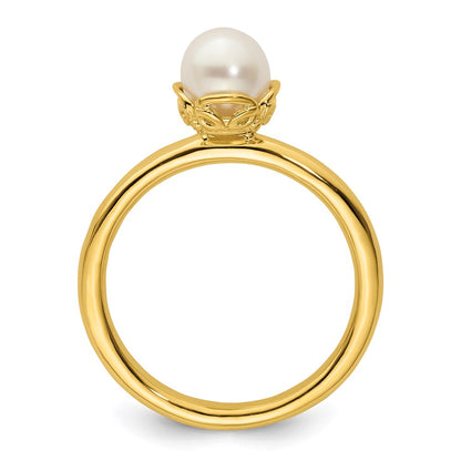 Sterling Silver Stack Exp. White Fw Cultured Pearl Gold Plated Ring