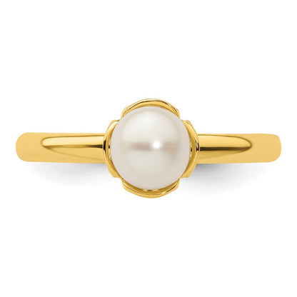 Sterling Silver Stack Exp. White Fw Cultured Pearl Gold Plated Ring