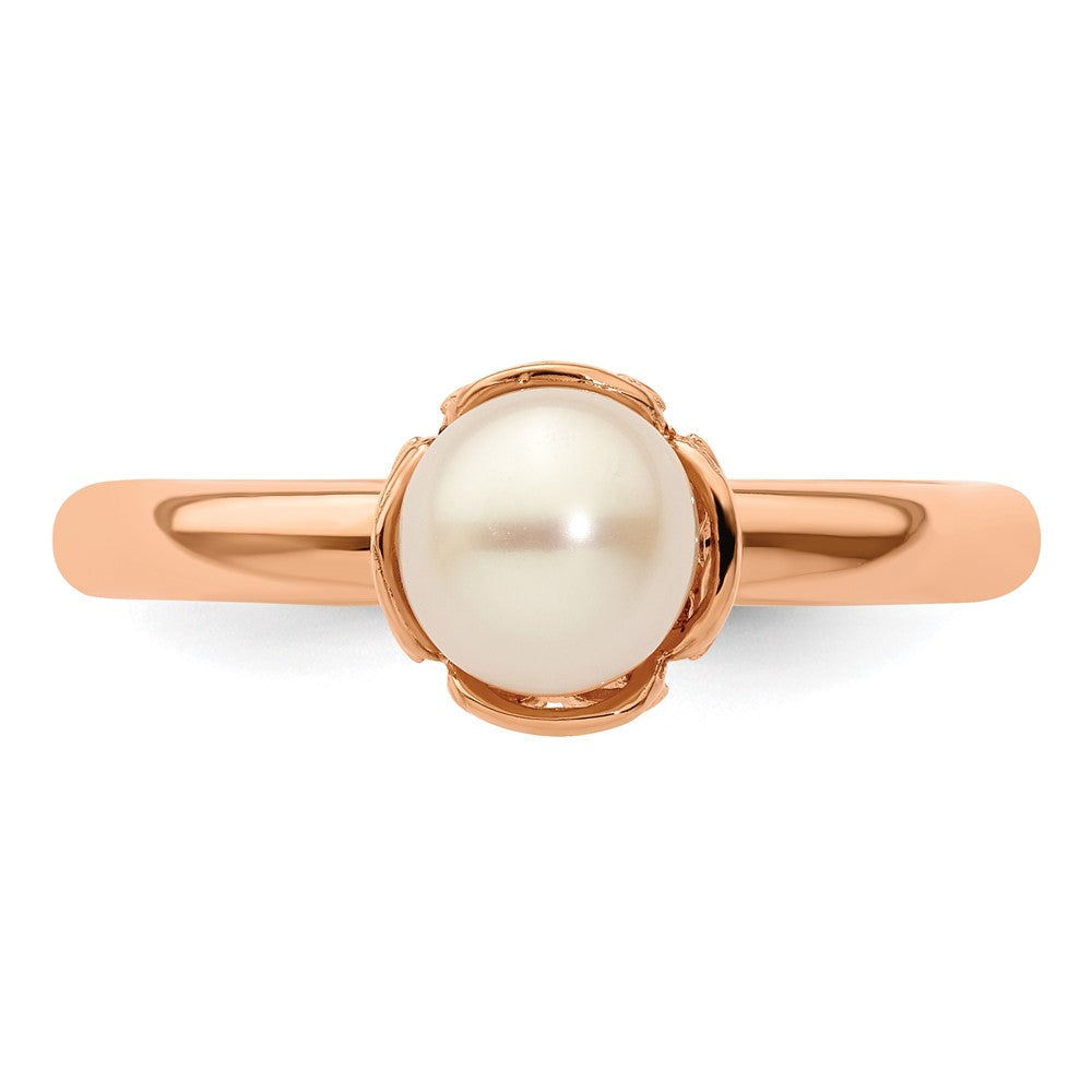 Sterling Silver Stack Exp. White Fw Cultured Pearl Pink Plated Ring