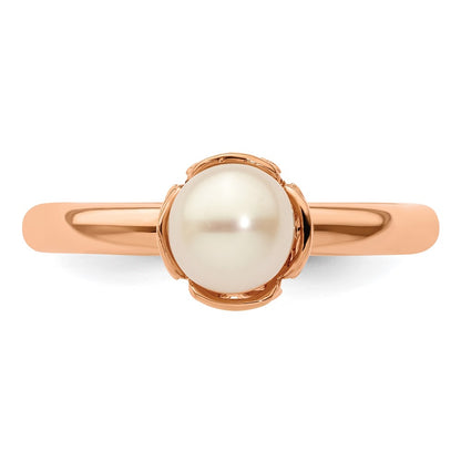Sterling Silver Stack Exp. White Fw Cultured Pearl Pink Plated Ring