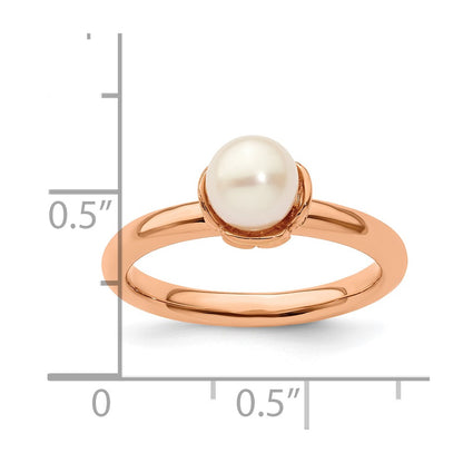 Sterling Silver Stack Exp. White Fw Cultured Pearl Pink Plated Ring