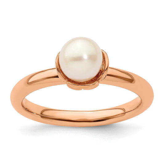 Sterling Silver Stack Exp. White Fw Cultured Pearl Pink Plated Ring