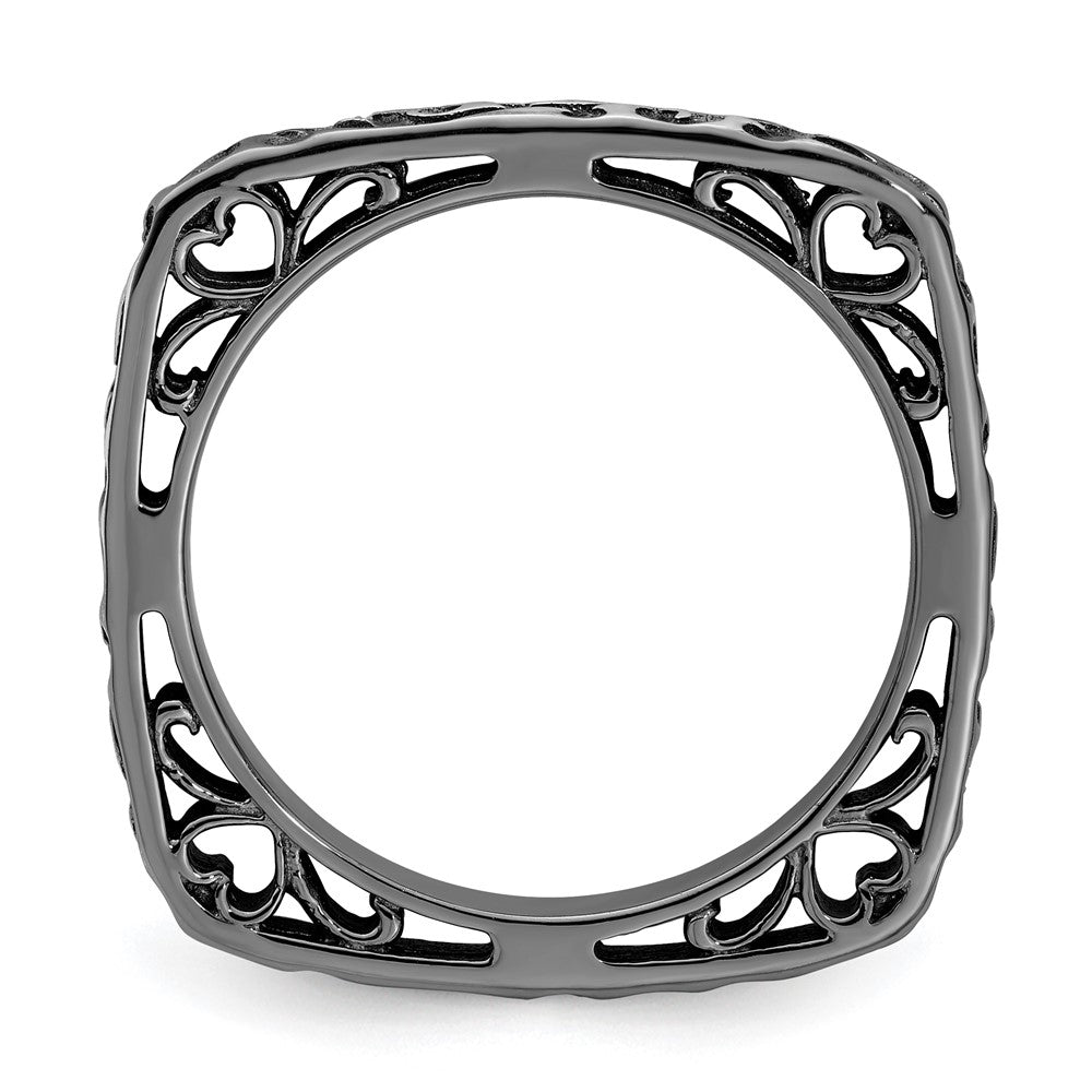 Sterling Silver Stackable Expressions Polished Black Plated Square Ring