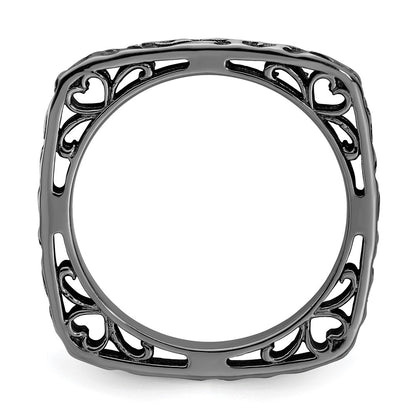 Sterling Silver Stackable Expressions Polished Black Plated Square Ring