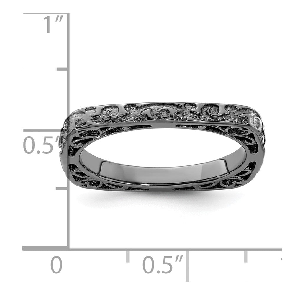 Sterling Silver Stackable Expressions Polished Black Plated Square Ring