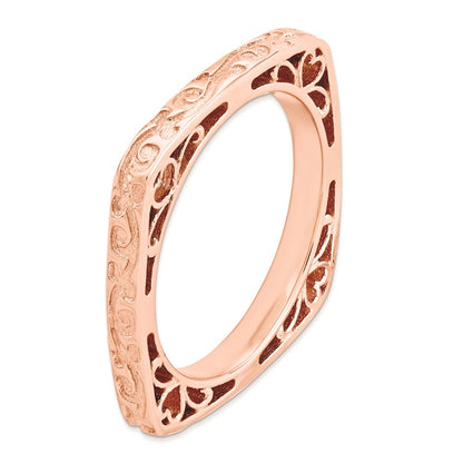 Sterling Silver Stackable Expressions Polished Pink Plated Square Ring