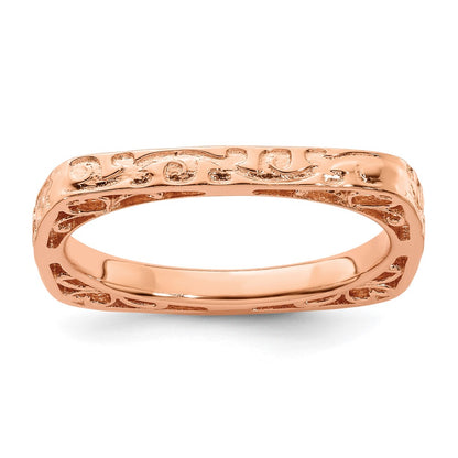 Sterling Silver Stackable Expressions Polished Pink Plated Square Ring