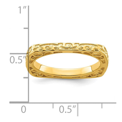 Sterling Silver Stackable Expressions Polished Gold Plated Square Ring