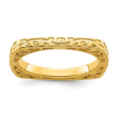 Sterling Silver Stackable Expressions Polished Gold Plated Square Ring