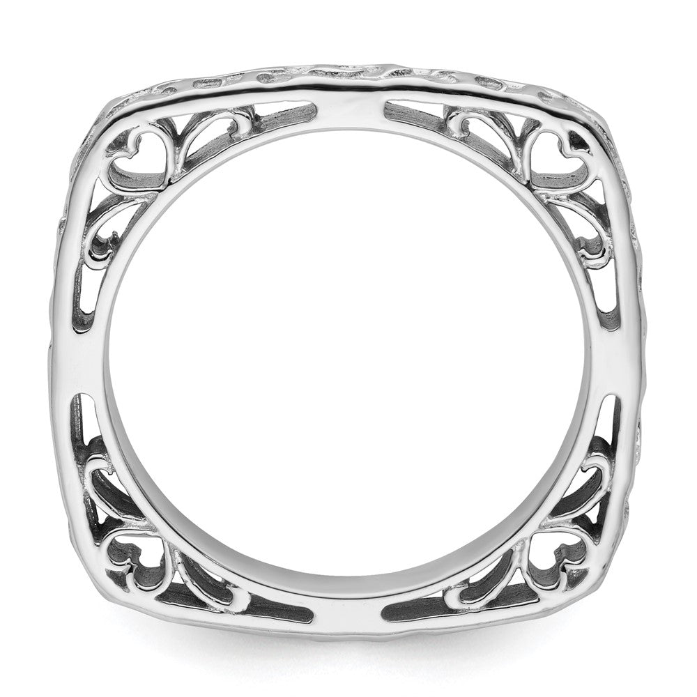 Sterling Silver Stackable Expressions Polished Rhodium Plated Square Ring